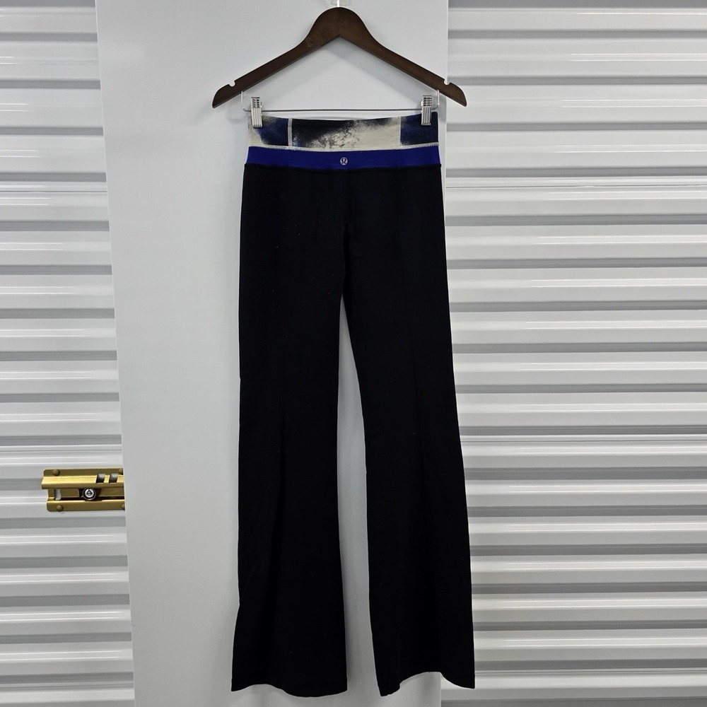 Lululemon Astro Pants Women's 4 Black Blue Foldover Flare Yoga 32 Inseam
